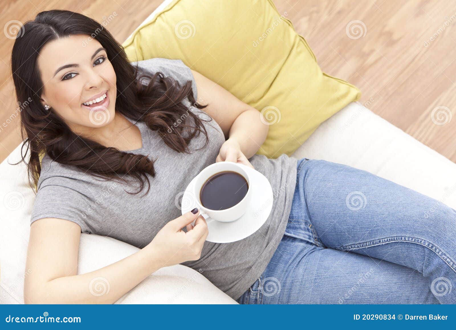 Beautiful Hispanic Woman Drinking Tea or Coffee Stock Photo Image of