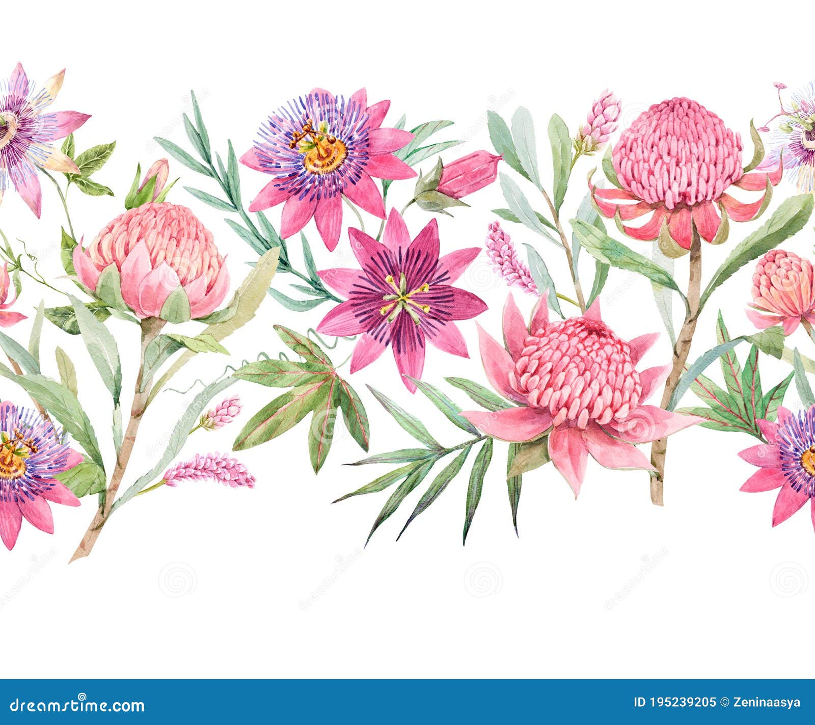 Beautiful Horizontal Seamless Floral Pattern with Watercolor Summer ...