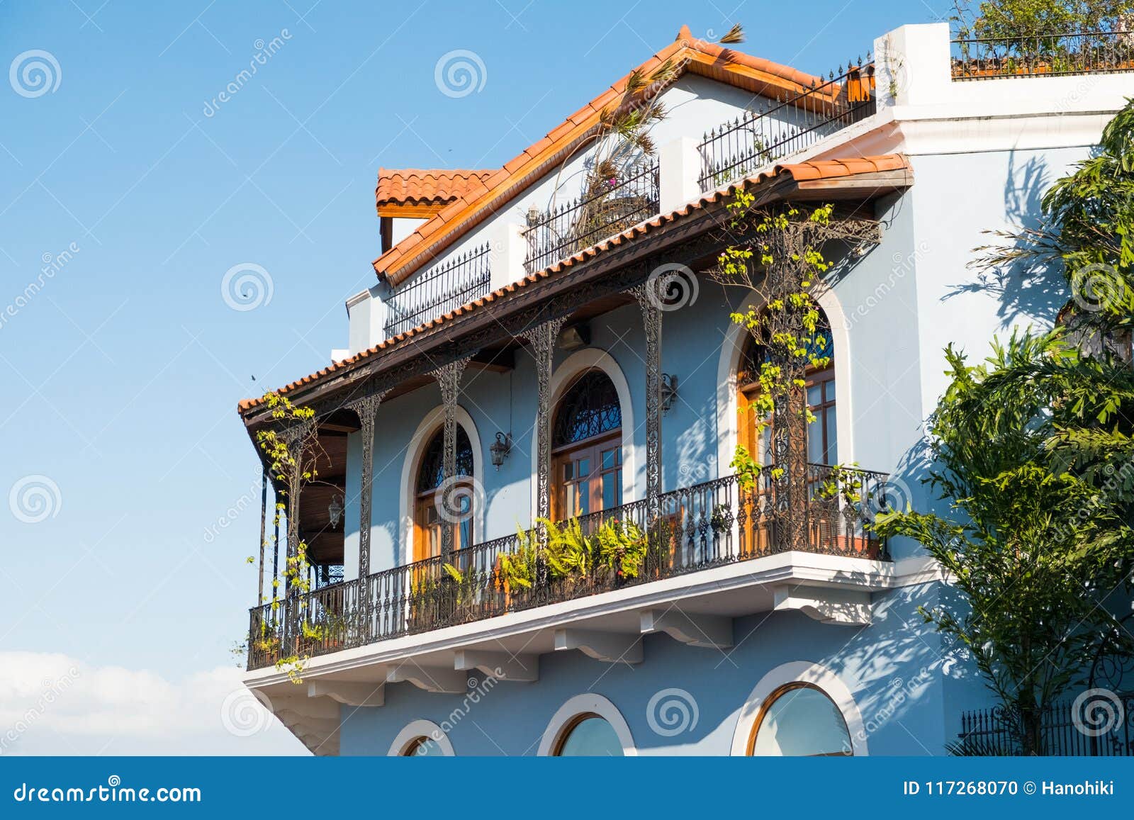 beautiful house facade, historic building exterior - casco viejo, panama city,