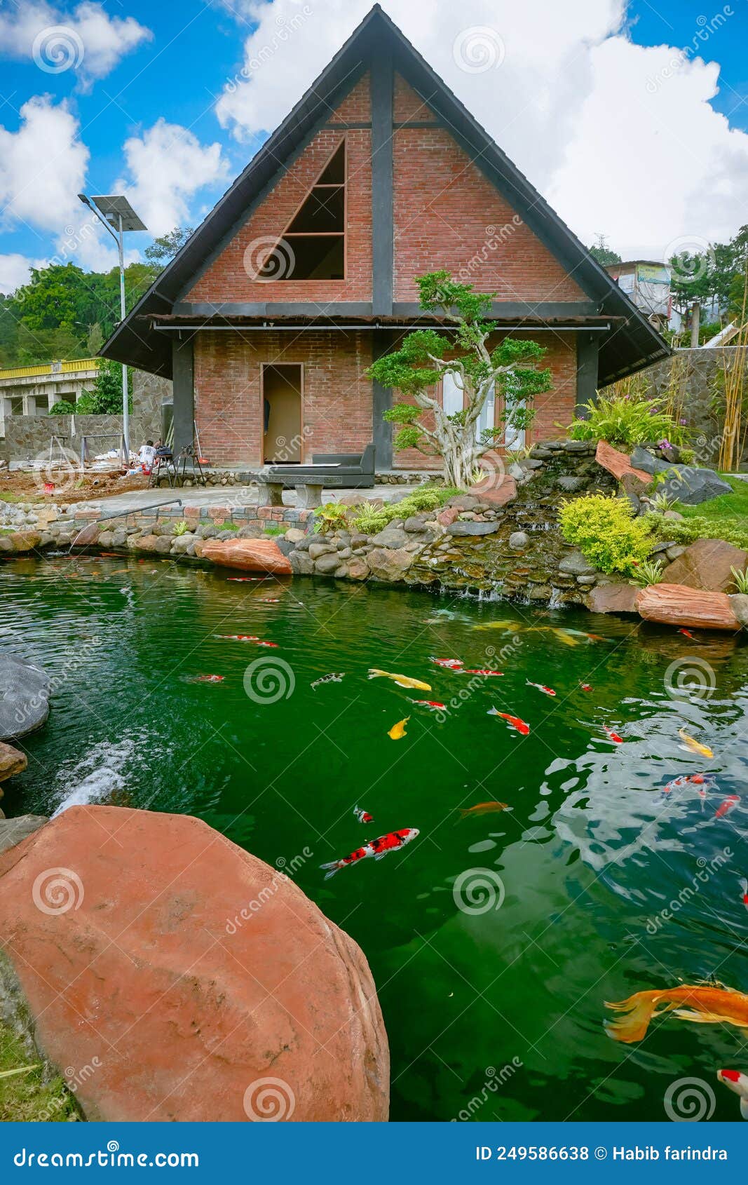 Beautiful House Design with Garden and Koi Pond. Stock Photo - Image of  abstract, color: 249586638