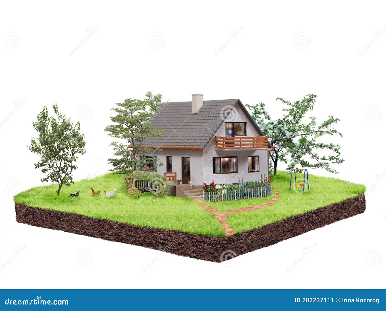 Beautiful House on a Piece of Land with Garden Stock Illustration