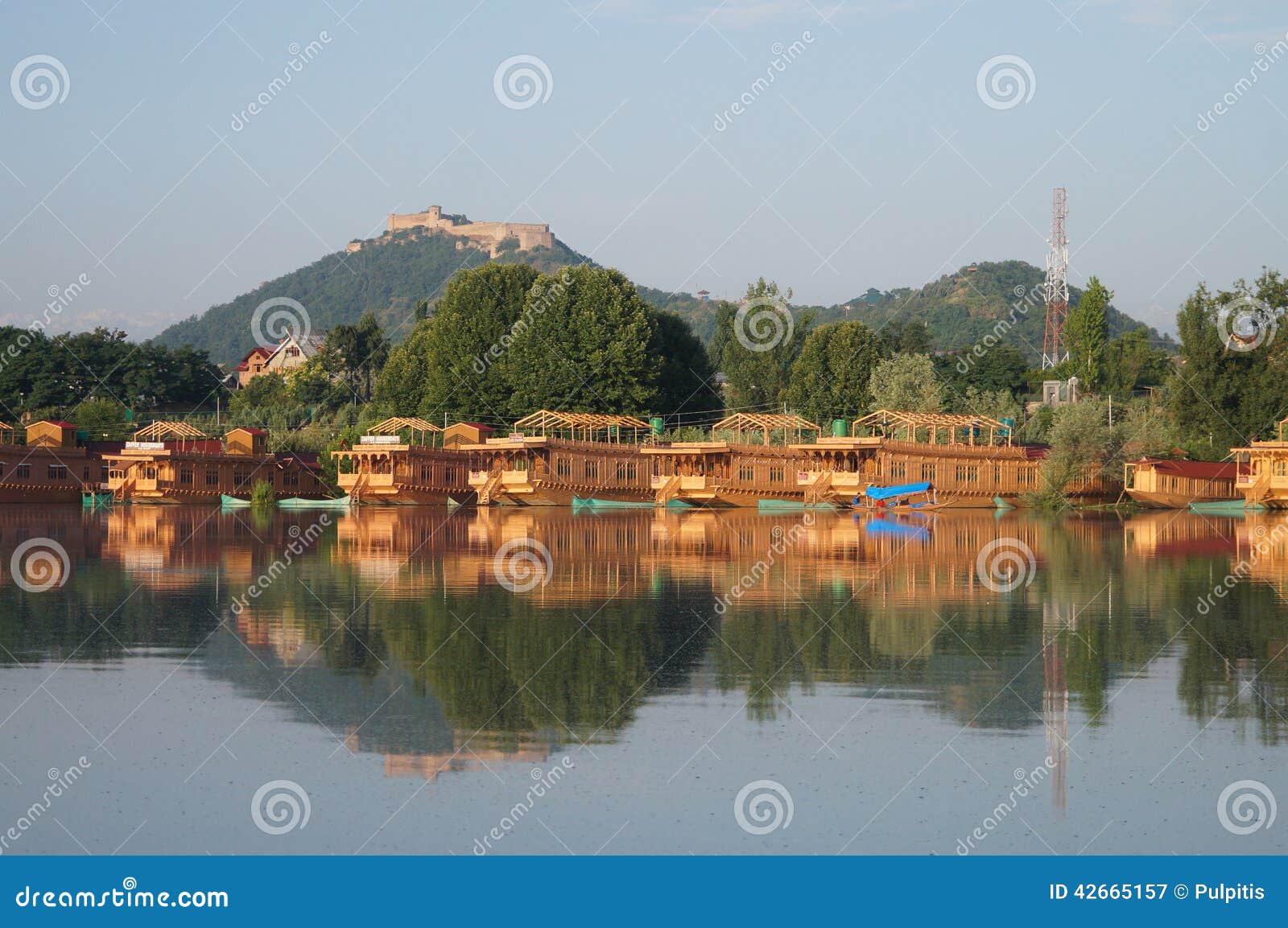 Beautiful houseboat at Dal Lake,local people use 'Shikara',a small 