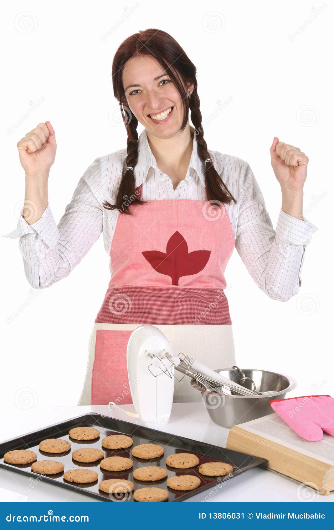 Beautiful Housewife with Completed Cakes Stock Image Image of
