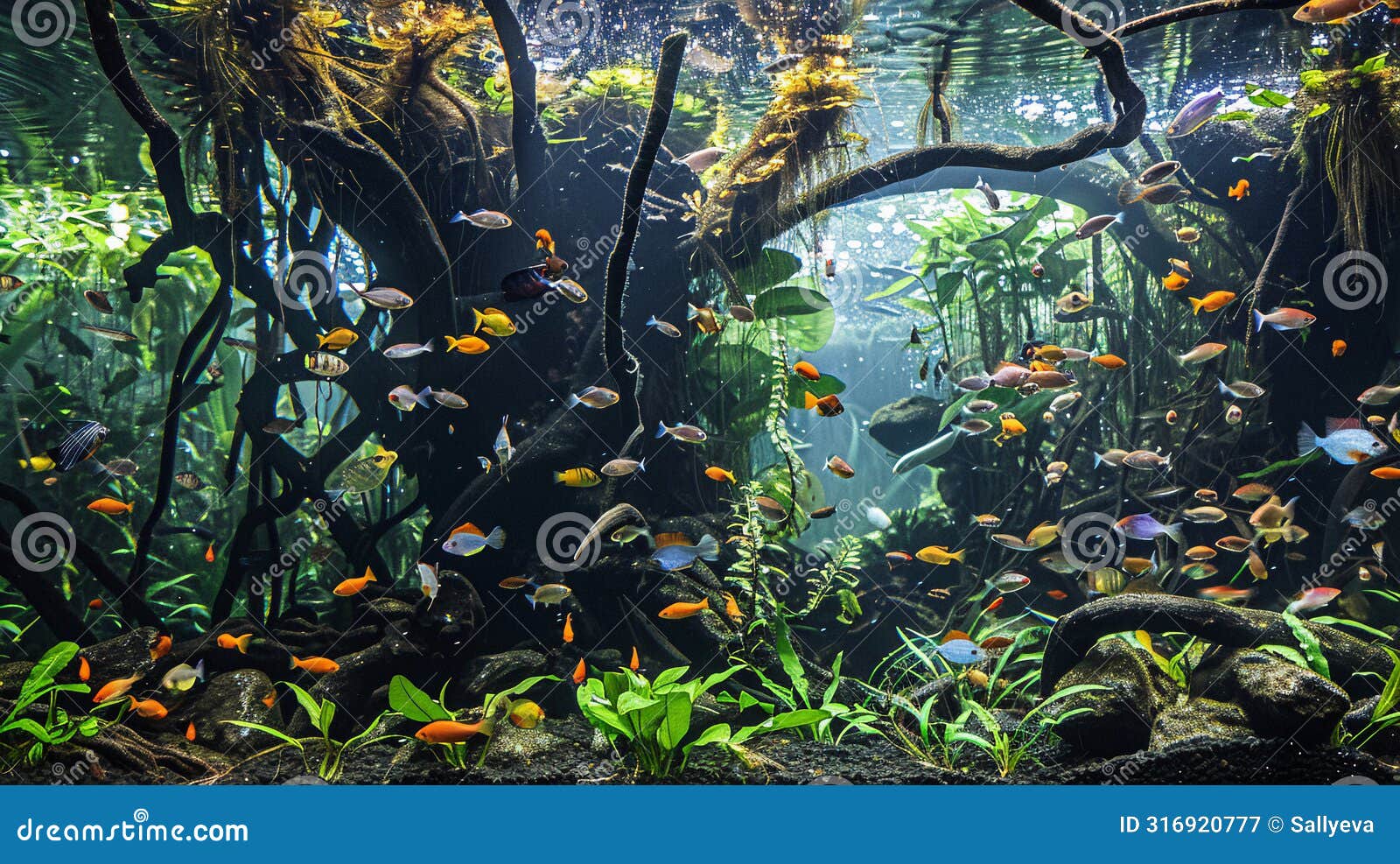 beautiful huge amazonas aquarium full of plants of all kinds large roots