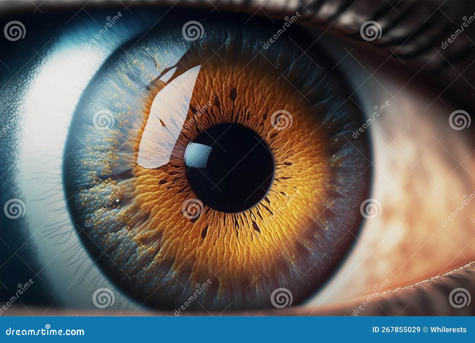 Beautiful Human Macro Eye Closeup Zoom with Eyeball and Iris. Stock