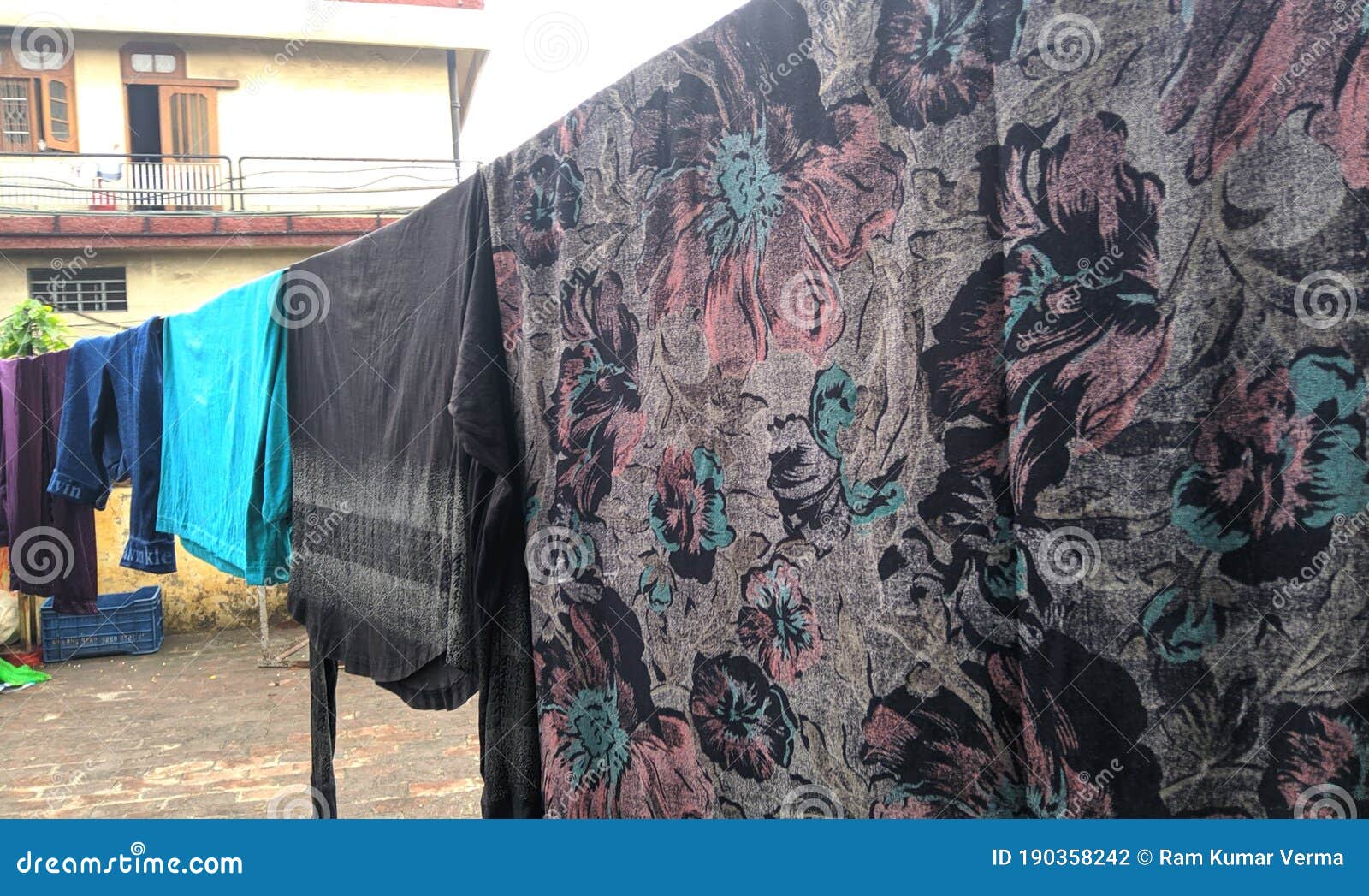 Beautiful Image of Clothes Hanging Rope Hanger India Stock Photo