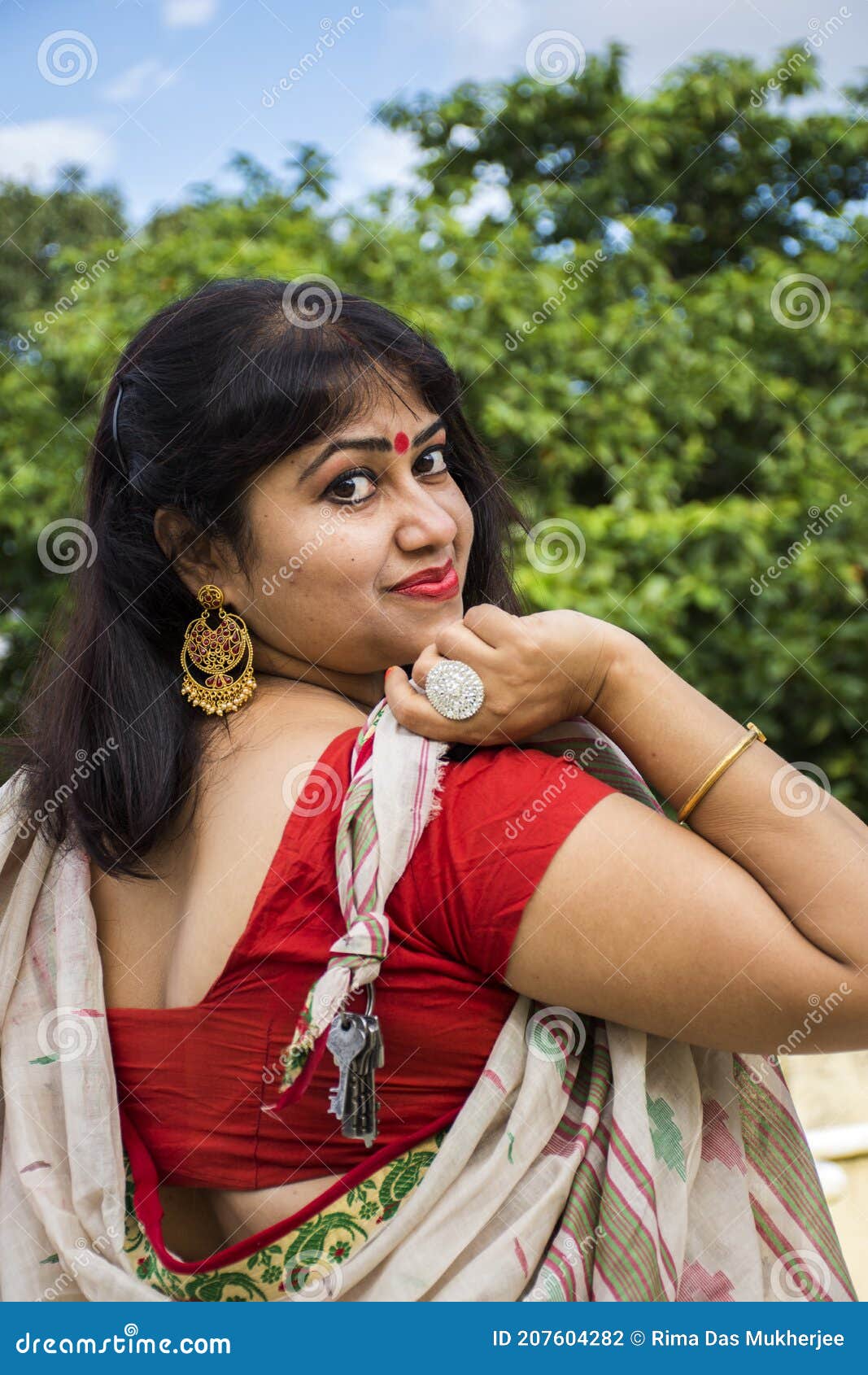 Beautiful Indian Female Model in Traditional Bengali Saree Looking ...