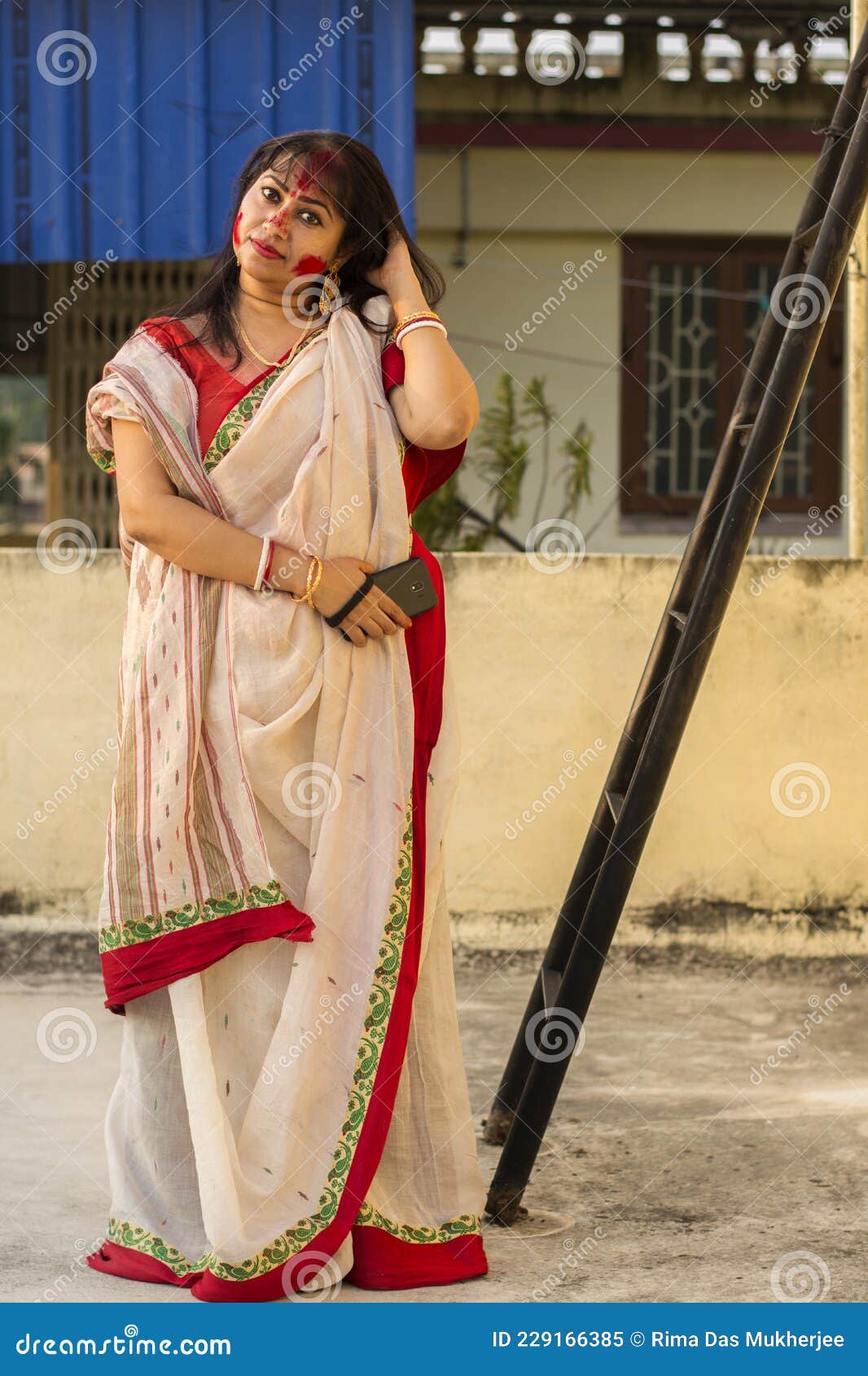 Beautiful Indian Female Model in Traditional Bengali Saree Looking ...