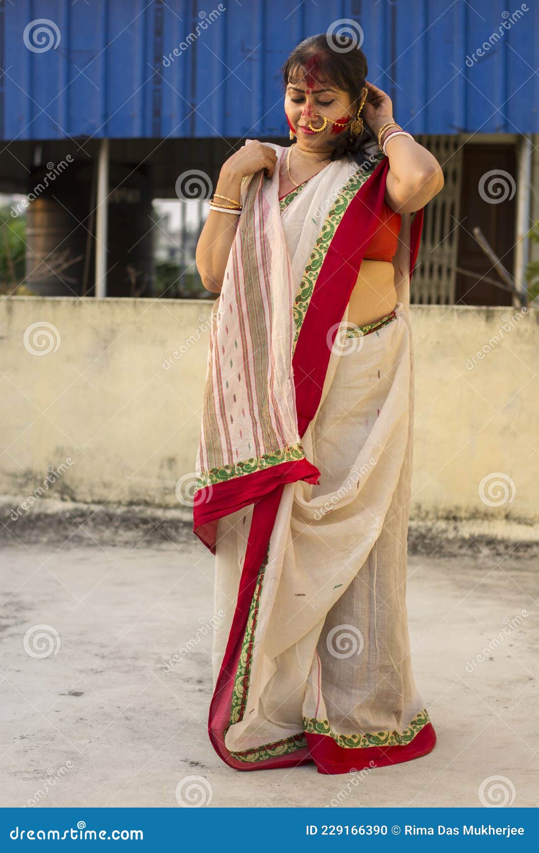 Beautiful Indian Female Model in Traditional Bengali Saree Looking ...