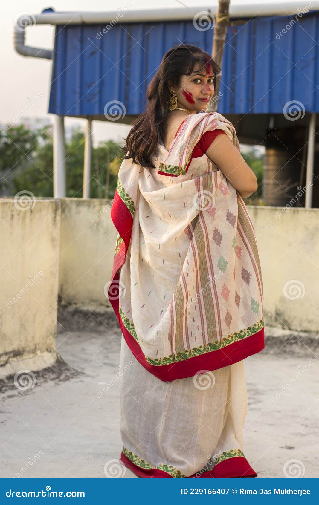 Beautiful Indian Female Model in Traditional Bengali Saree Looking ...