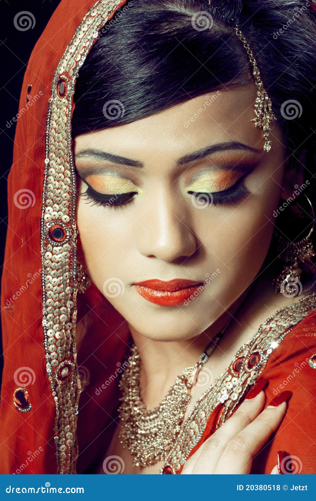 beautiful indian girl with bridal makeup stock photo - image
