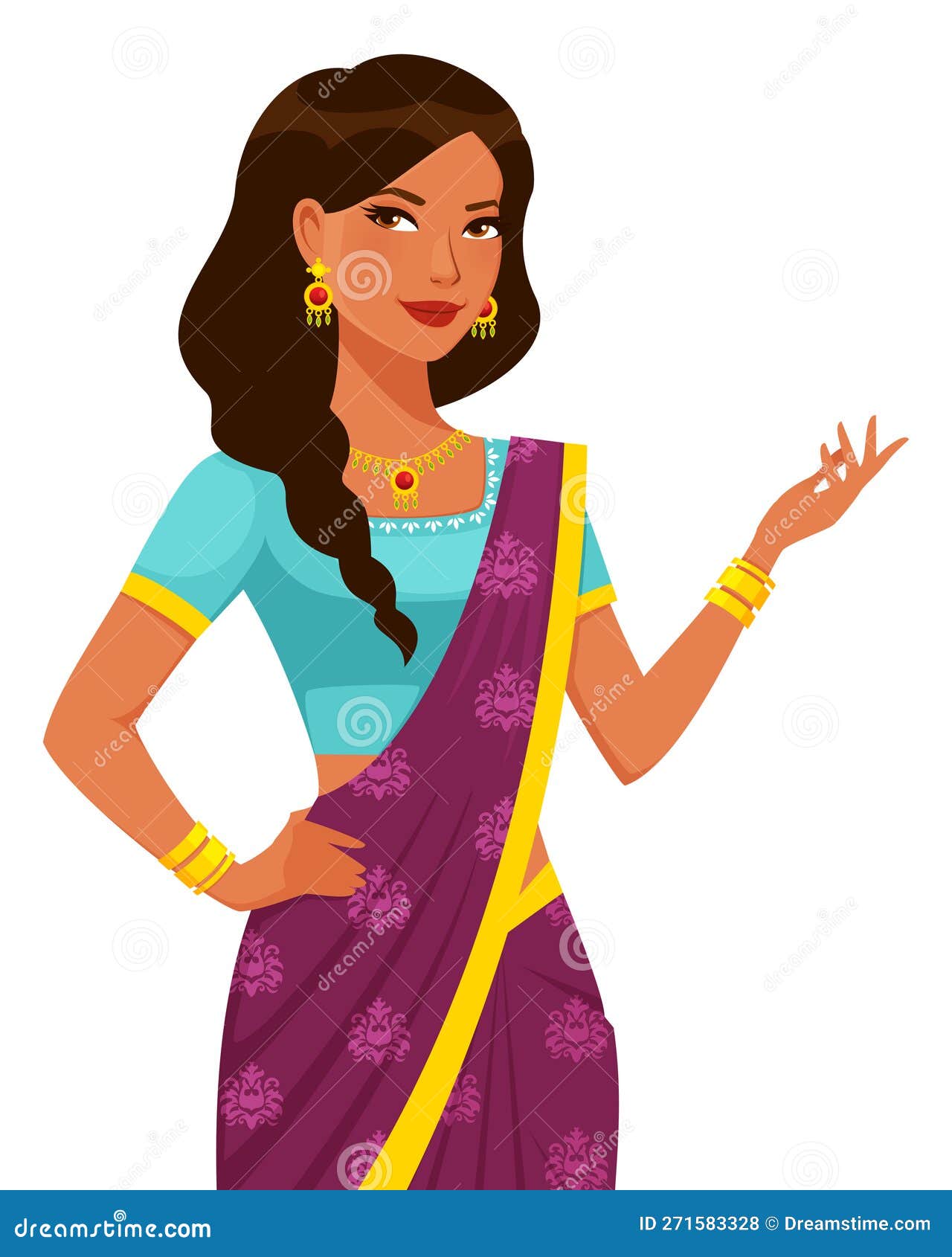Fashion Illustration of a Beautiful Young Indian Woman, Wearing ...