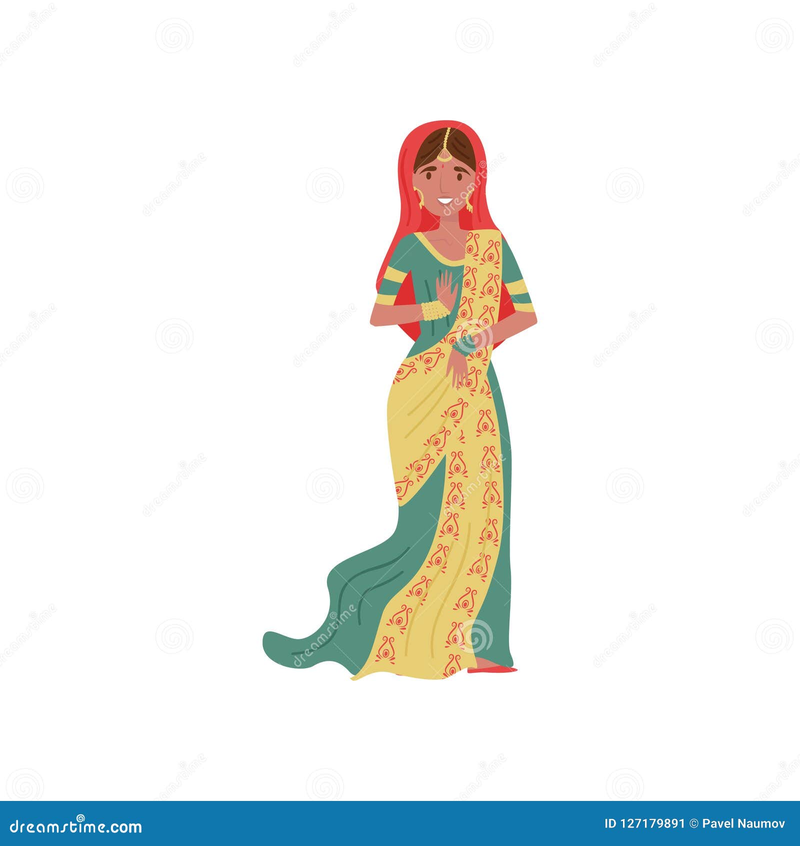 Download Beautiful Indian Woman In Traditional Sari Vector Illustration On A White Background Stock ...