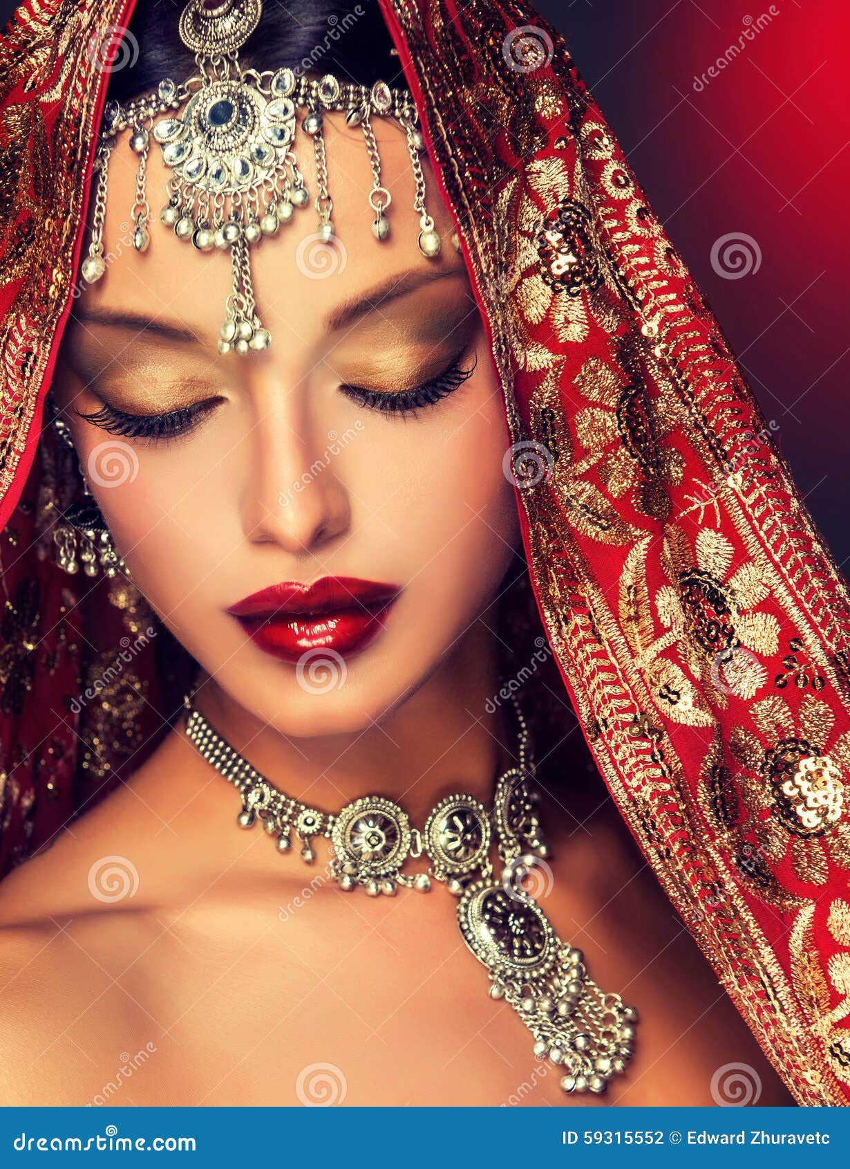 Beautiful Indian Women Portrait with Jewelry. Stock Photo Image of