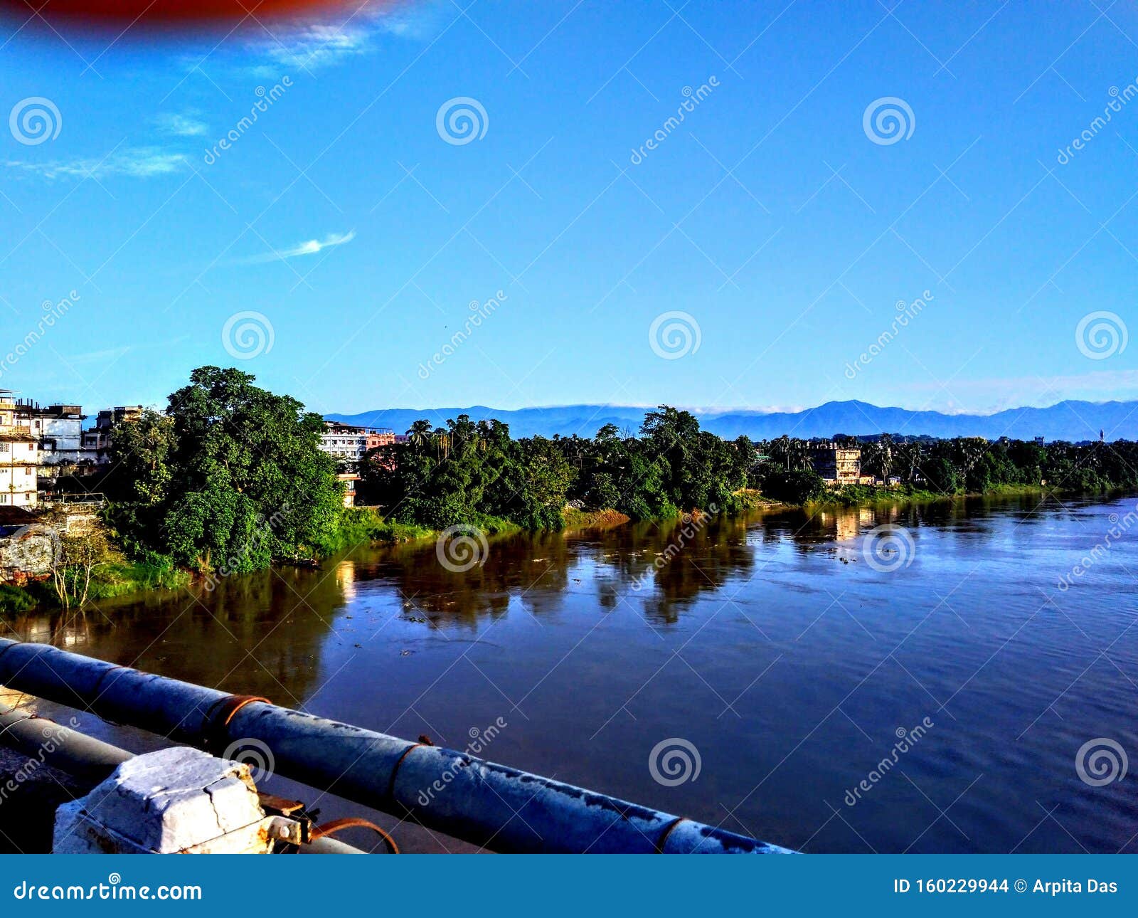 Colourful Indigo Blue River Back Ground Sky Color Stock Photo