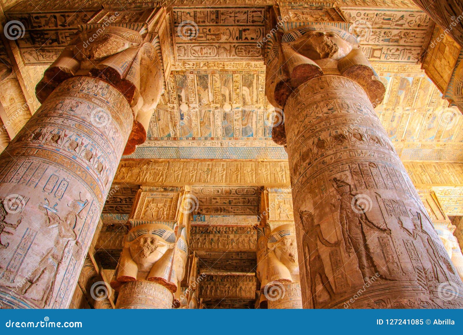 beautiful interior of the temple of dendera or the temple of hathor. colorful zodiac on the ceiling of the ancient
