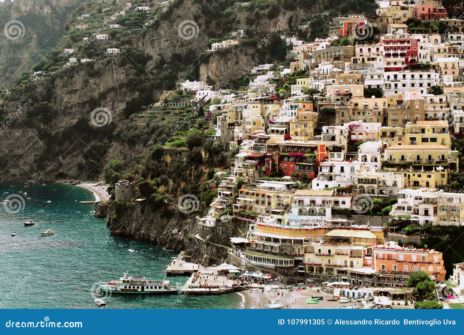 Beautiful Italy Landscape - Positano Village Aerial View Stock Image ...