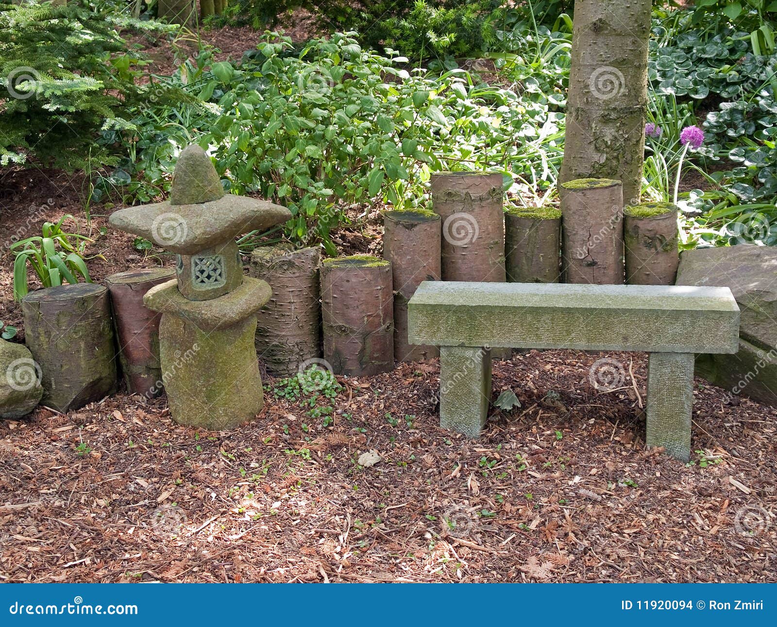 Beautiful Japanese Garden Romantic Seating Corner Stock Photo