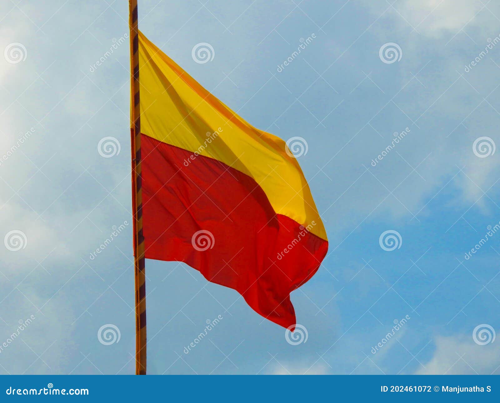 Beautiful Karnataka Yellow and Red Color Flag Waving or Flying in a Sky  Background Stock Photo - Image of geography, fabric: 202461072