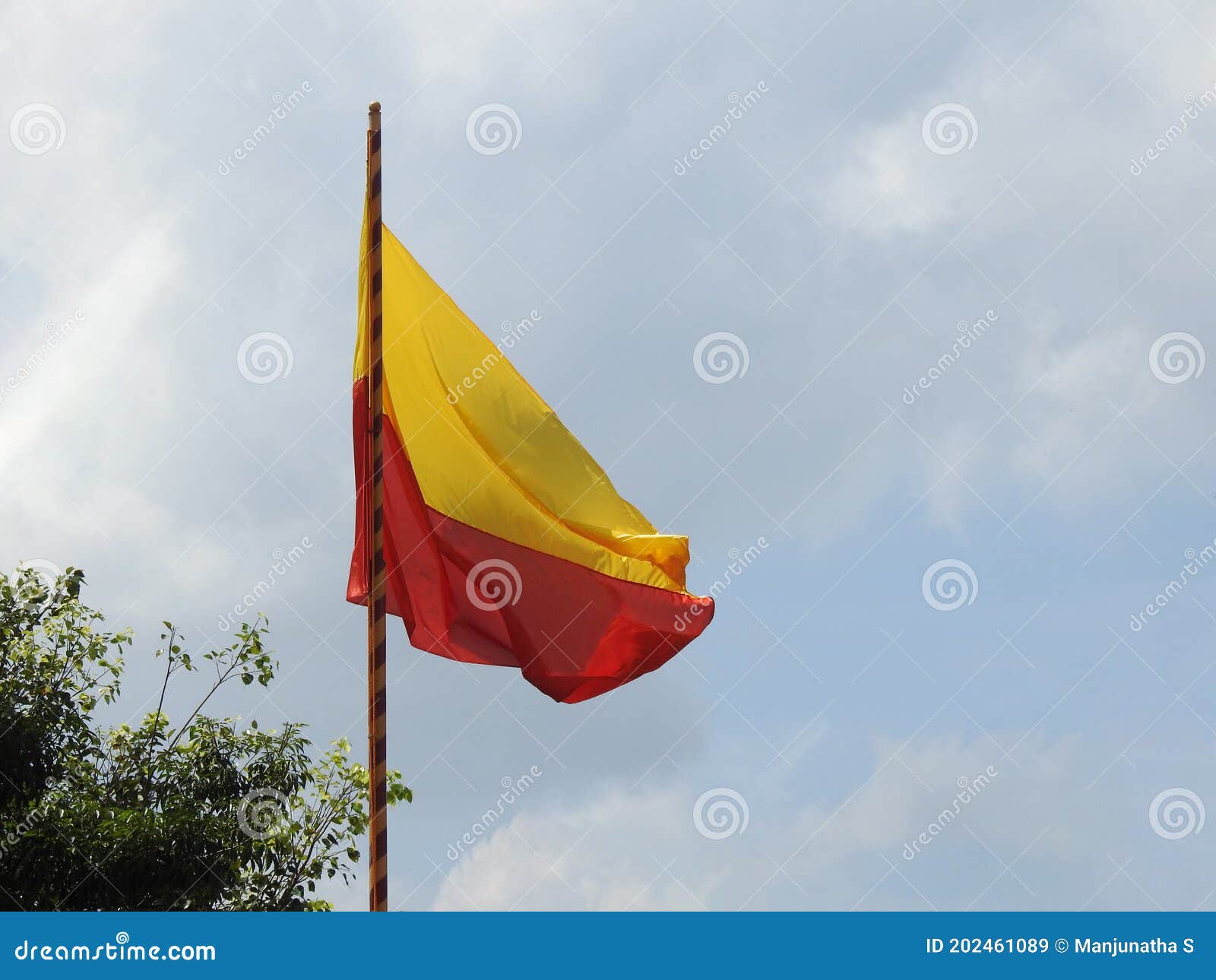 Beautiful Karnataka Yellow and Red Color Flag Waving or Flying in a Sky  Background Stock Image - Image of flying, focus: 202461089