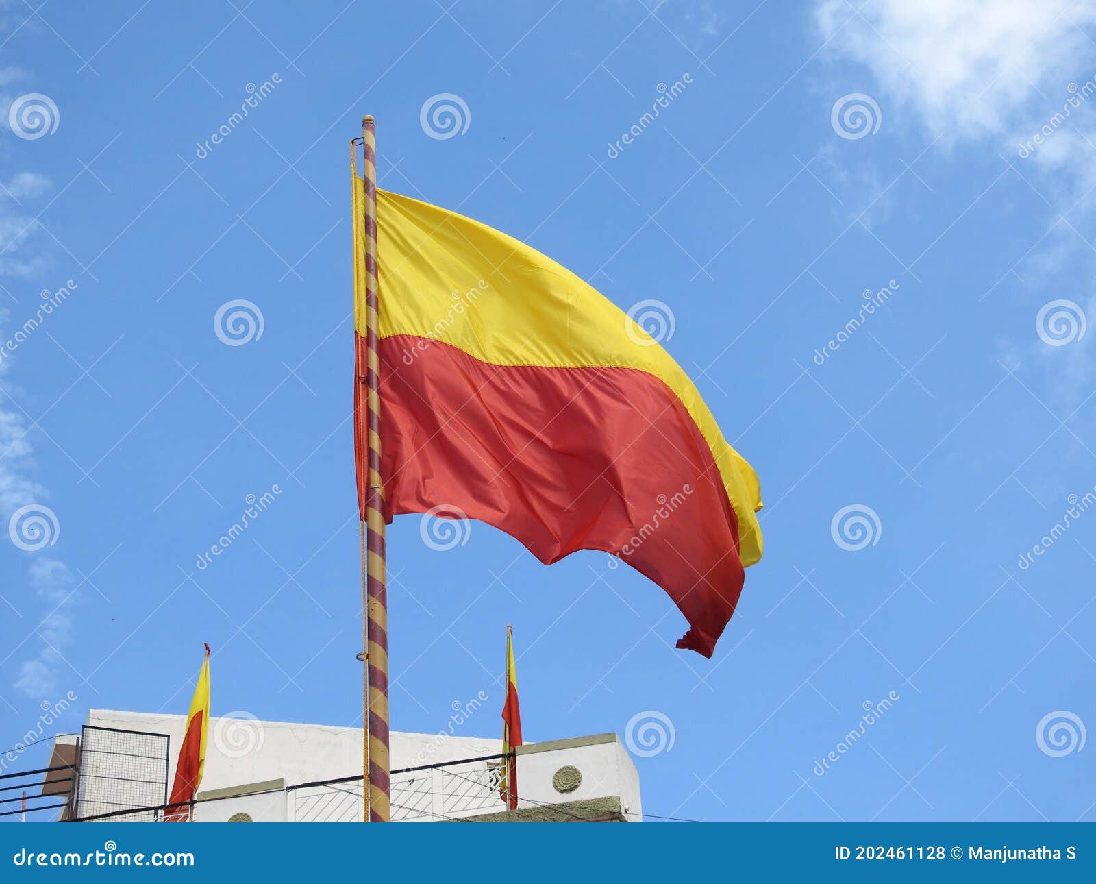 Beautiful Karnataka Yellow and Red Color Flag Waving or Flying in a Sky  Background Stock Photo - Image of kannada, closeup: 202461128