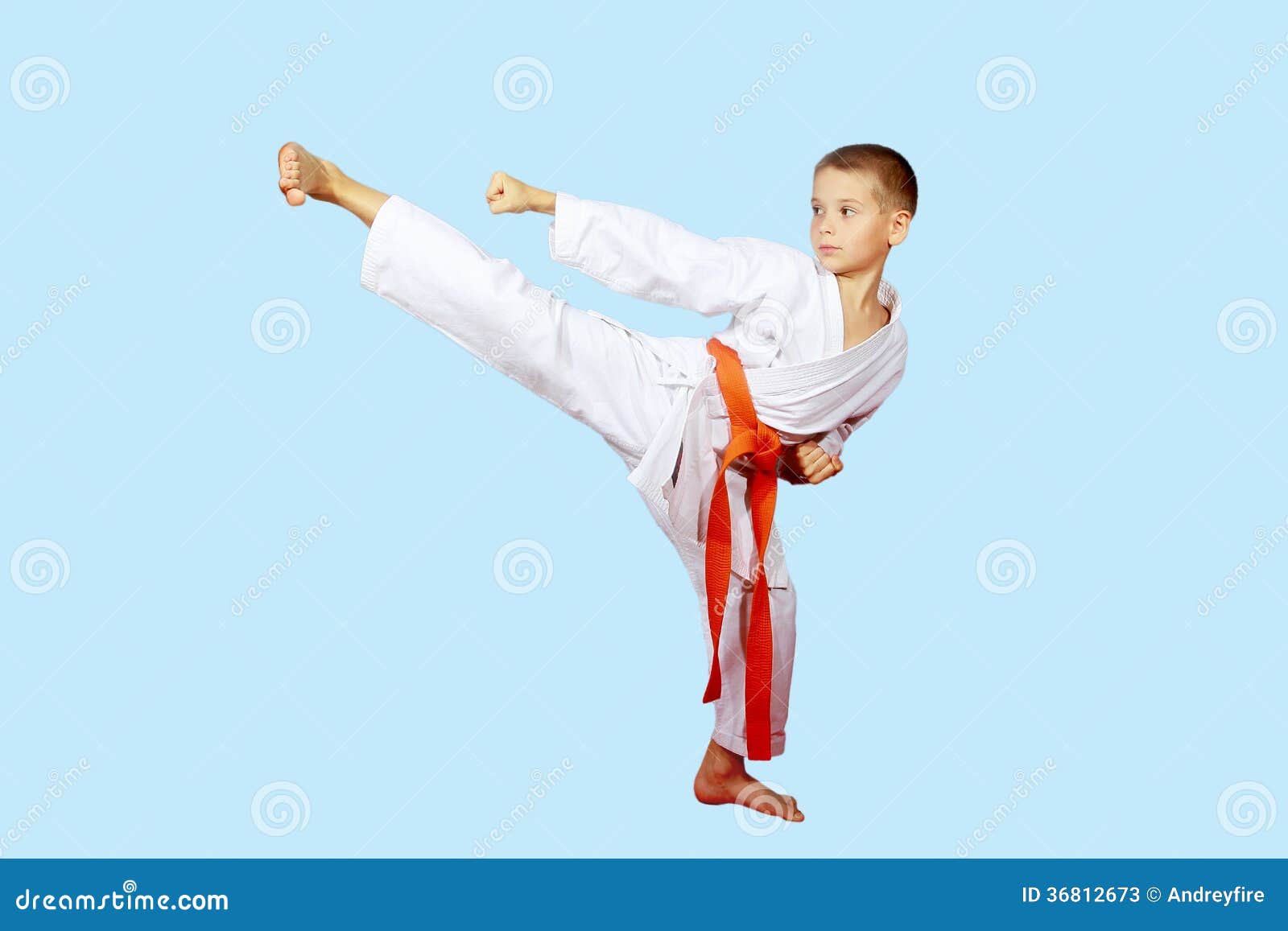 Beautiful Kick Foot Performed by a Boy with Orange Belt Stock Image Image of incentive