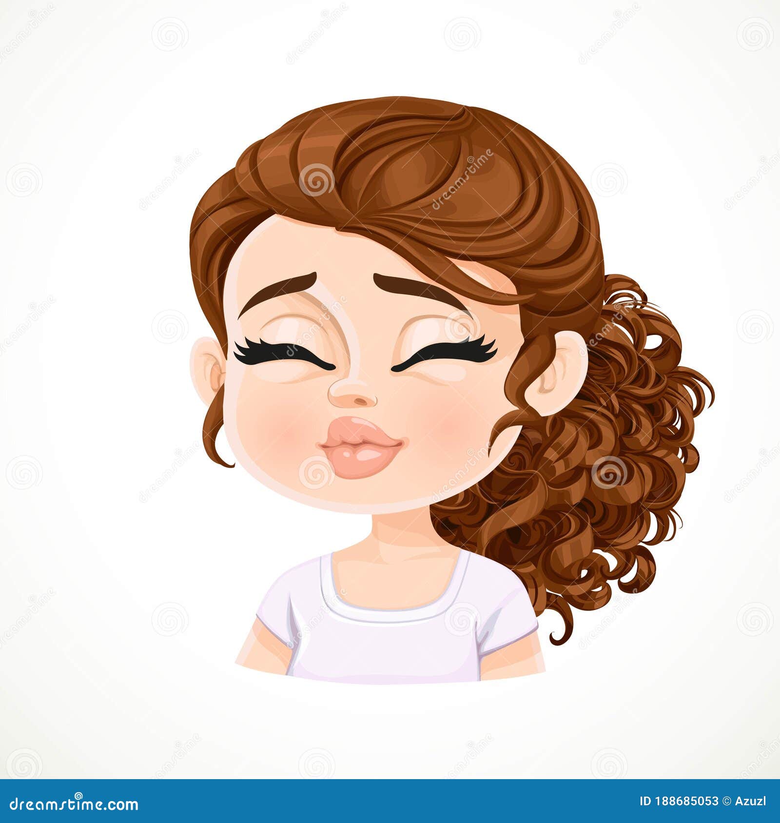 Beautiful Kisses Cartoon Brunette Girl With Dark Chocolate Hair Portrait Stock Vector