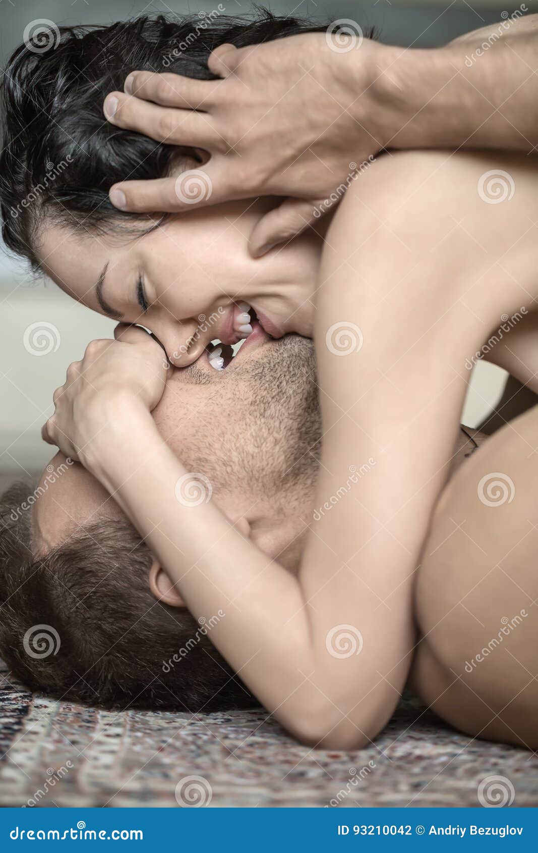 Nude Couple Hugging Bedroom Stock Photos pic