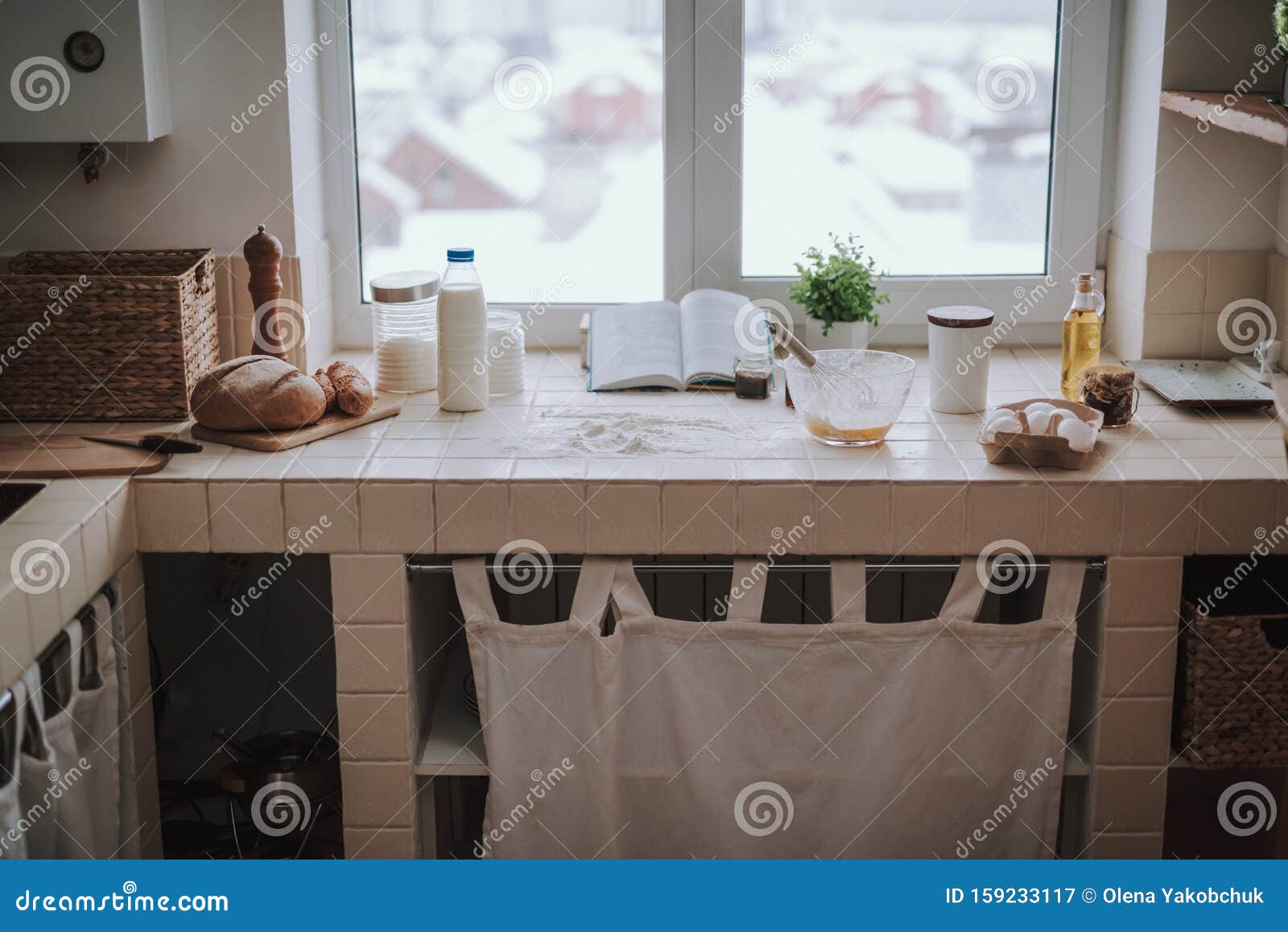 Panorama View of a Comfortable Kitchen Table Stock Image Image of