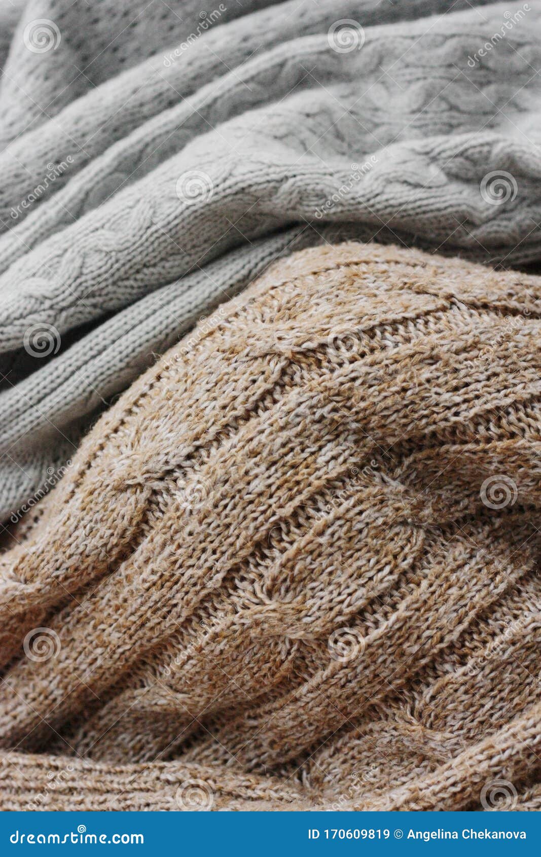 Beautiful Knitted Grey and Brown Sweaters Macro Stock Image - Image of ...