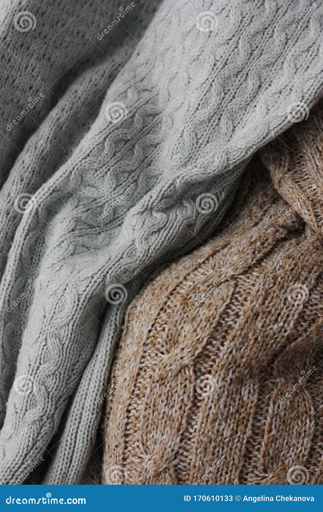Beautiful Knitted Grey and Brown Sweaters Macro Stock Image - Image of ...