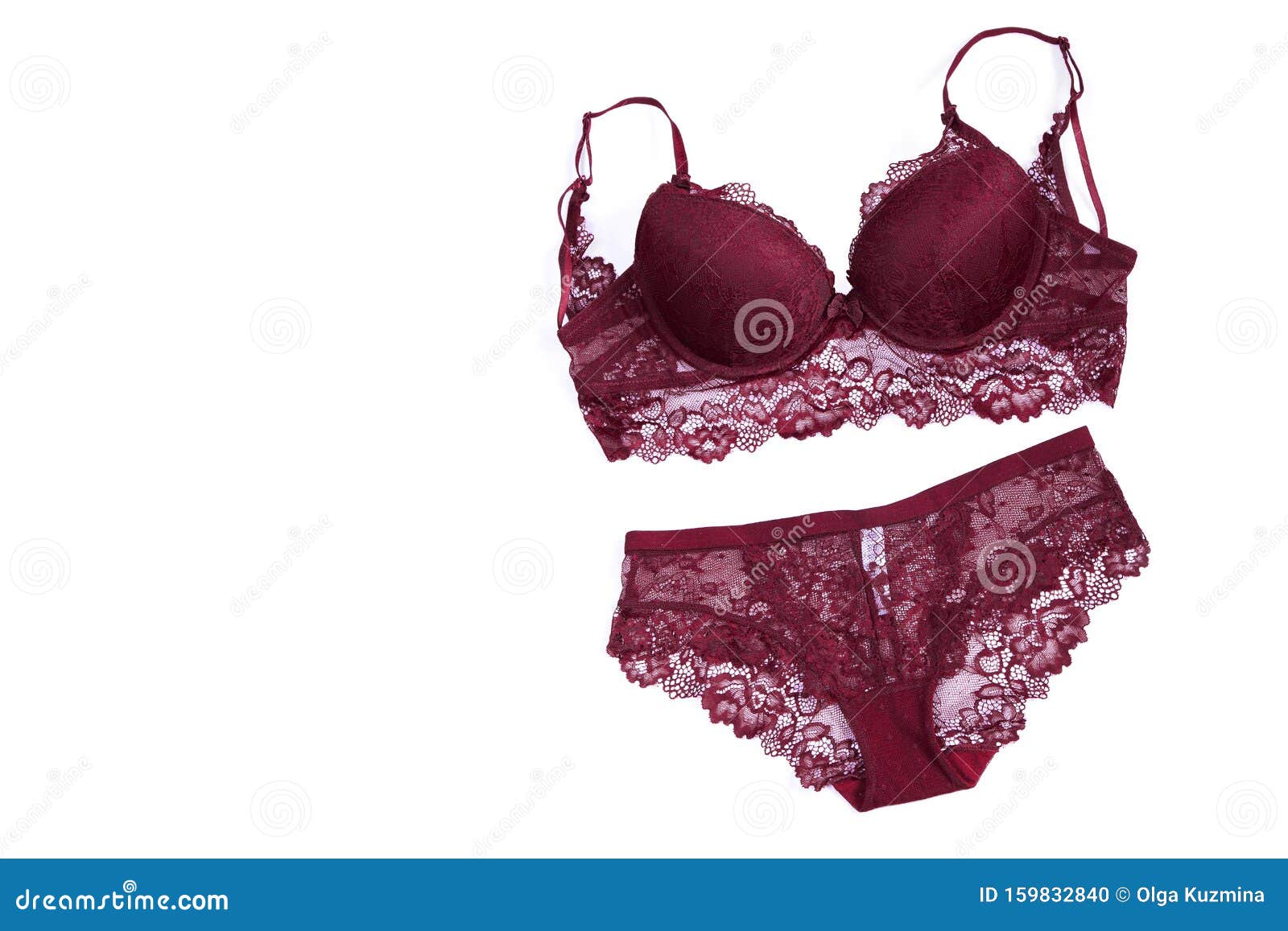 Beautiful Lace Lingerie on a White Isolated Background. Burgundy