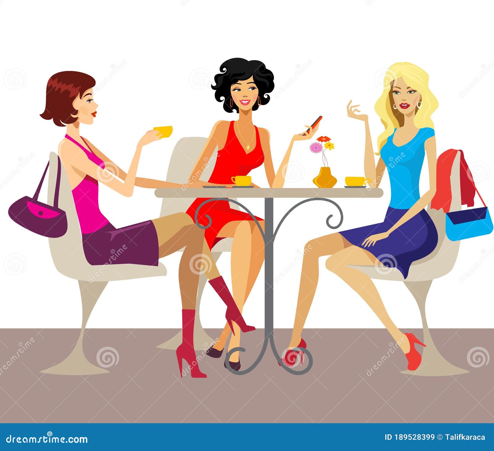 Beautiful Ladies Chatting in the Cafe. Stock Vector - Illustration of ...
