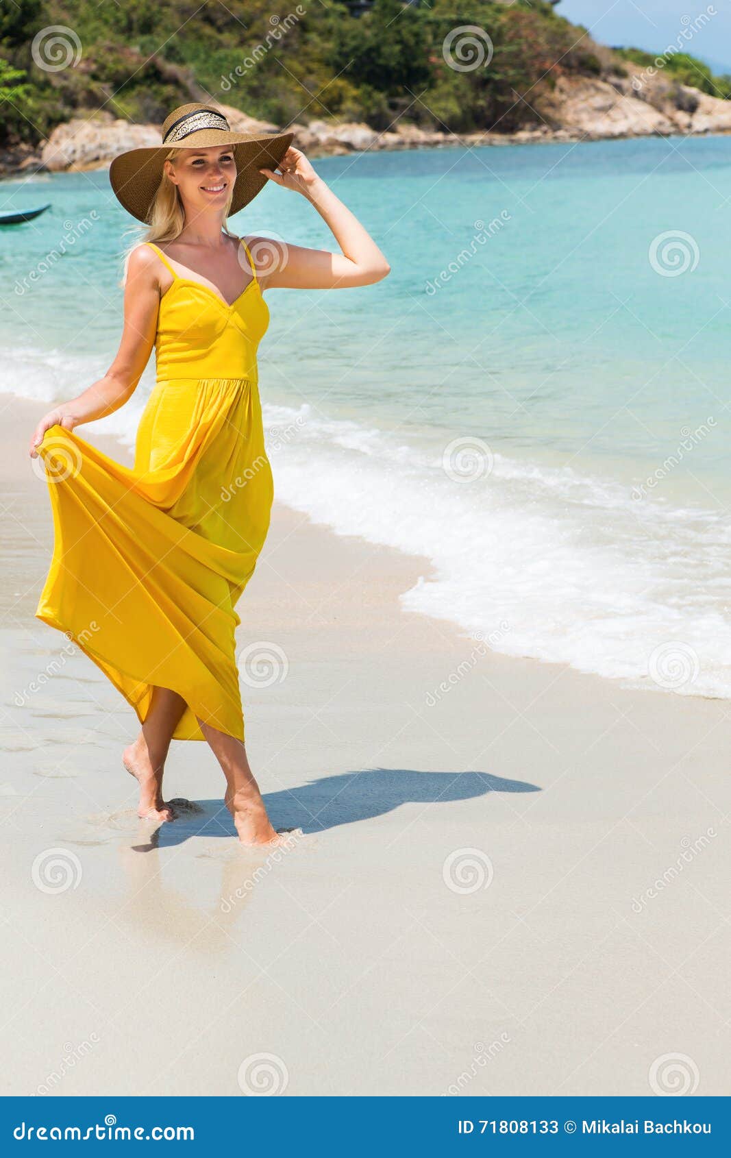 Beautiful Lady on the Beach Stock Image - Image of summer, gown: 71808133