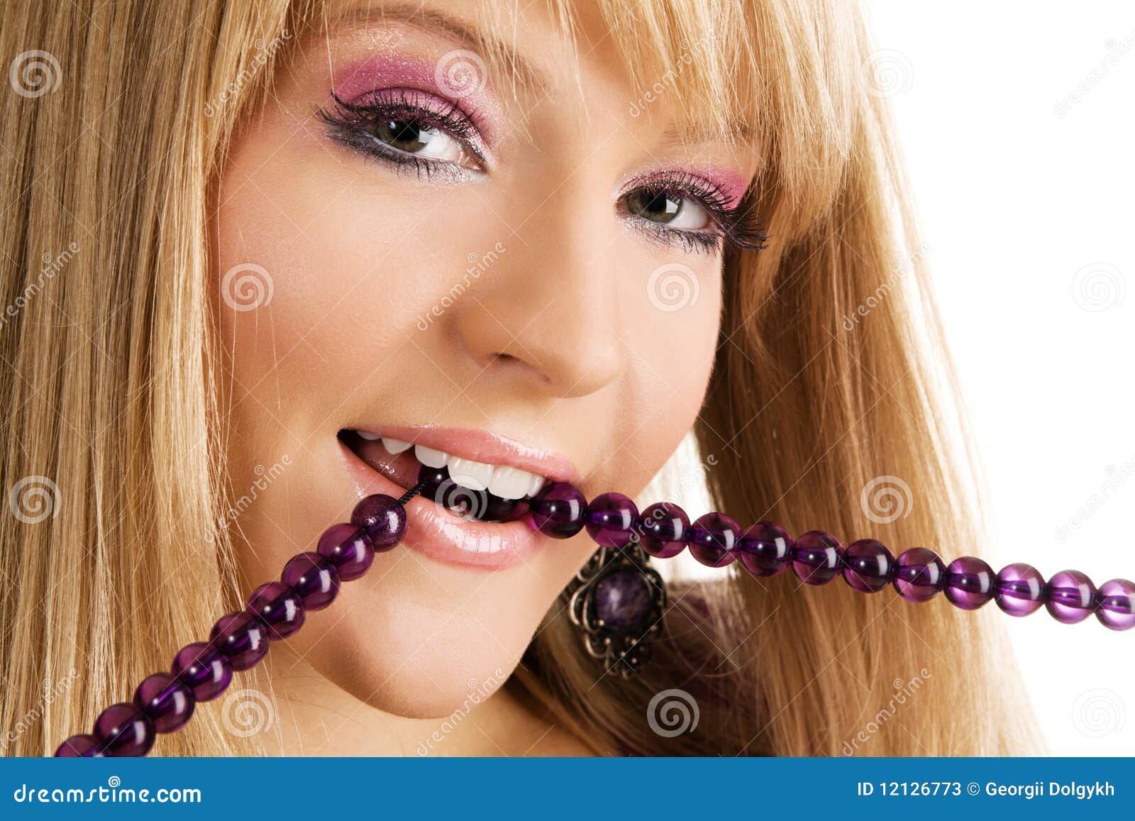 Beautiful lady with beads stock image. Image of bite - 12126773