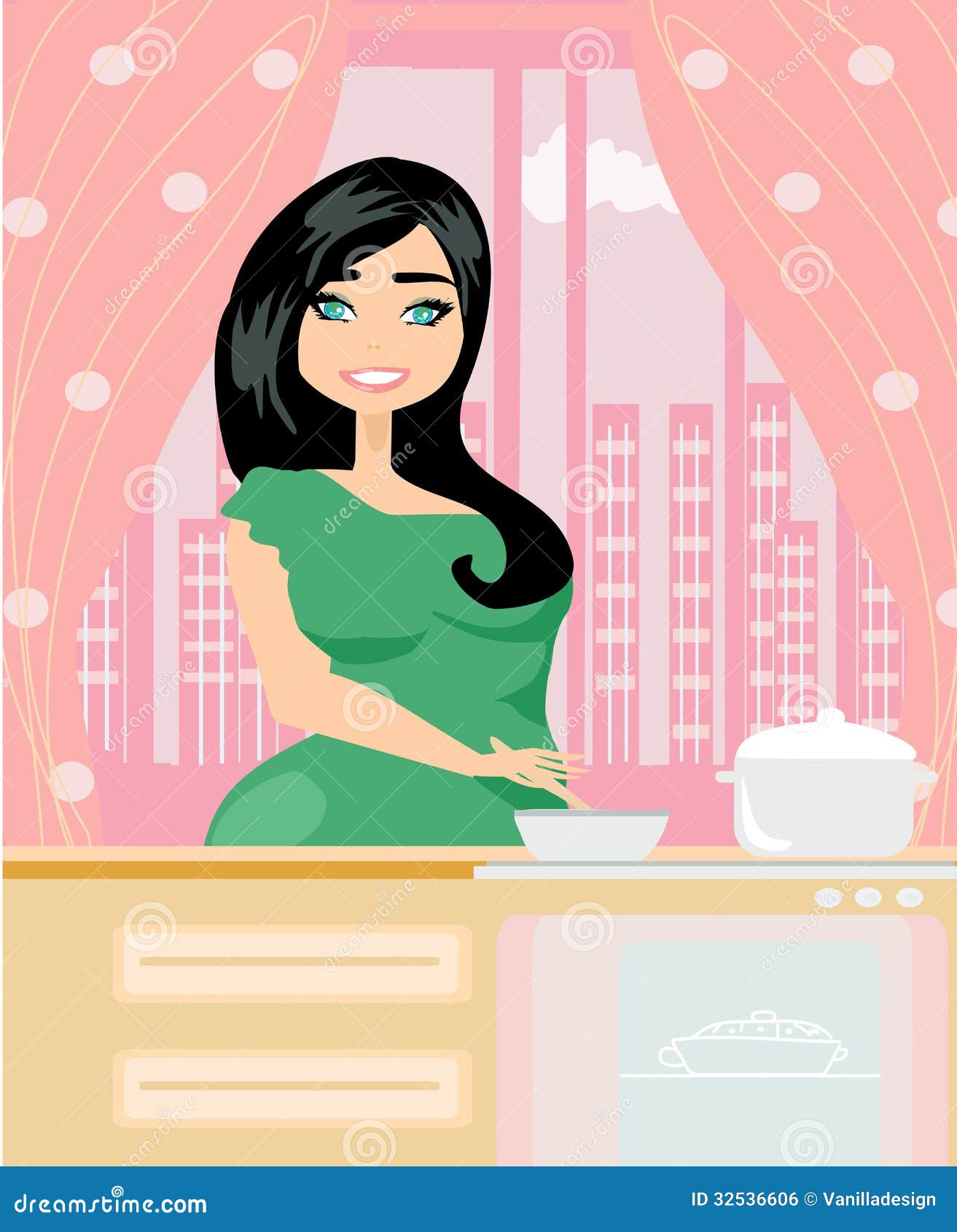 Beautiful Lady Cooking Soup Stock Vector Illustration of clothing