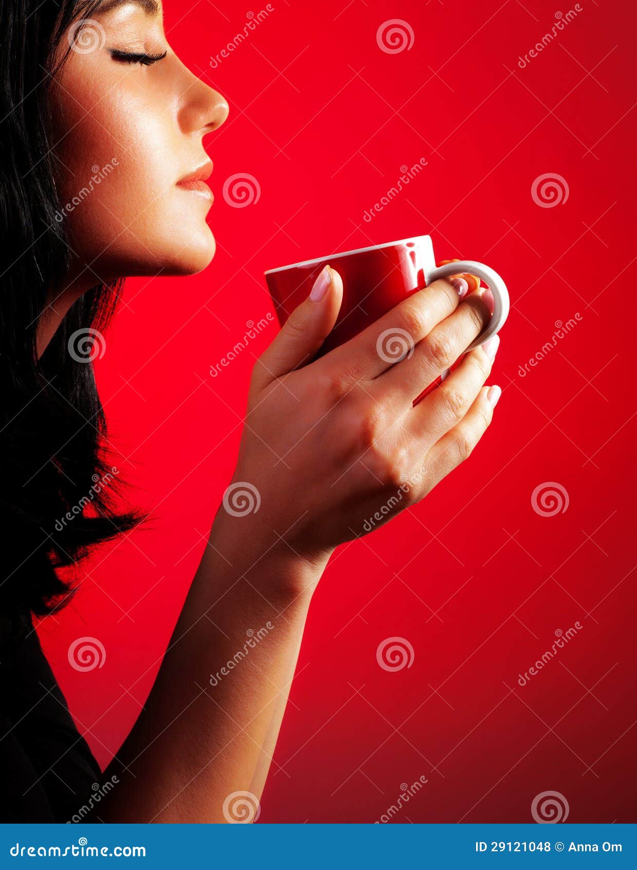 Beautiful Lady Drinking Coffee Stock Photo Image of hair, closed
