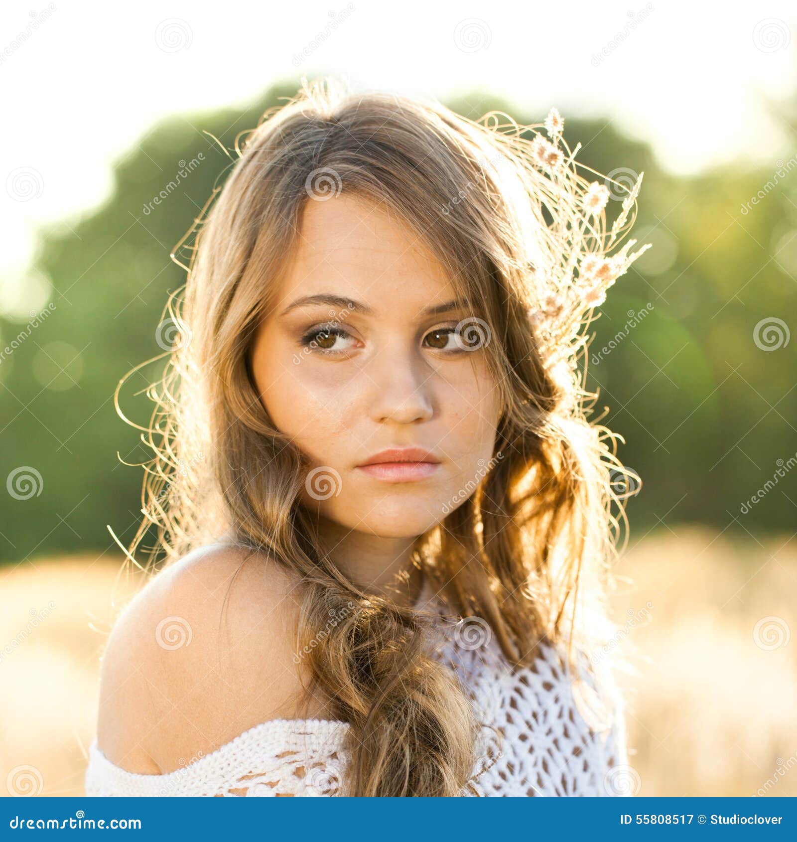Beautiful Lady Model in Field at Sunrise - Outdoors Shot Stock Image ...