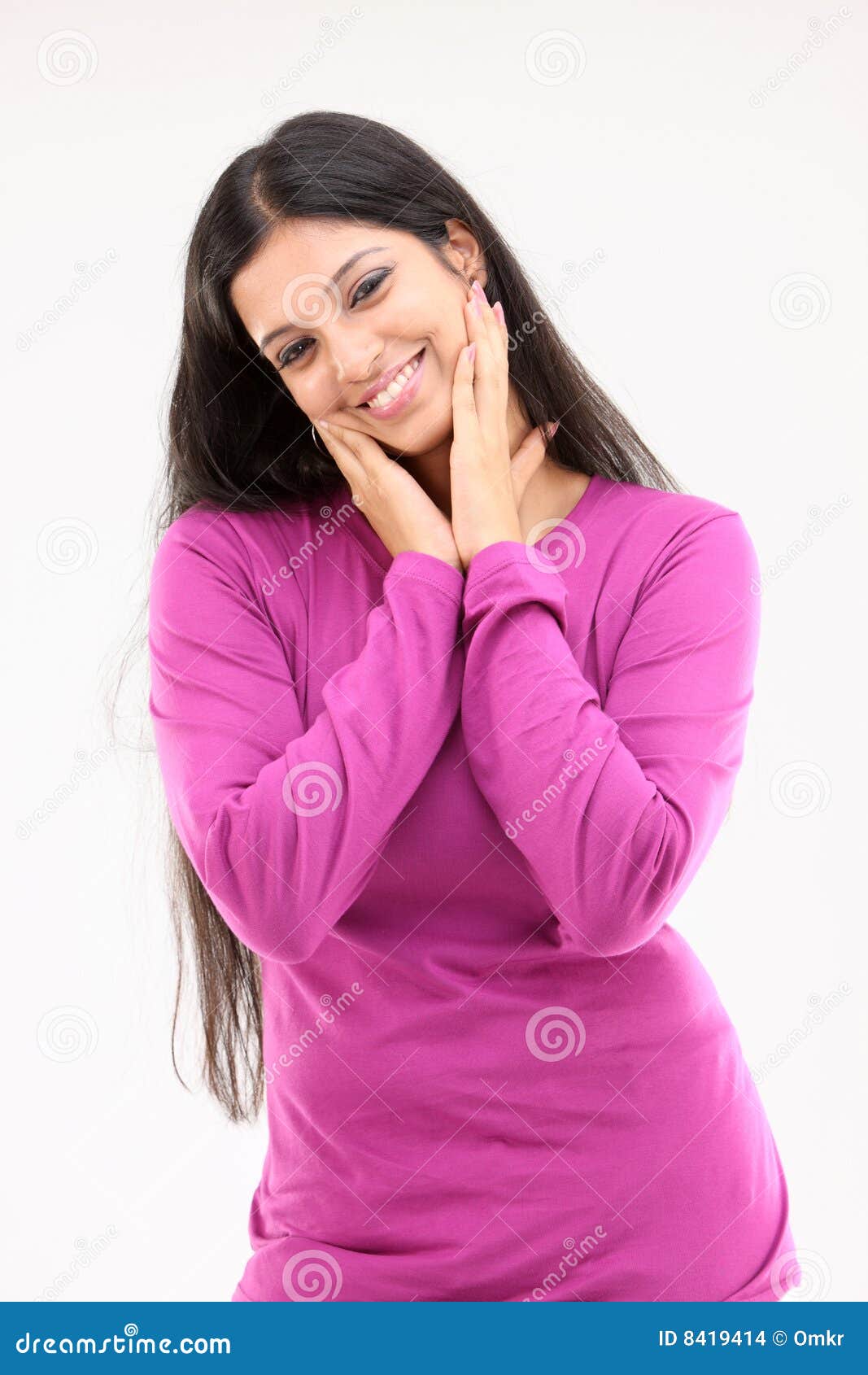 Beautiful Lady In Pink Dress With Nice Actions Stock Photo 