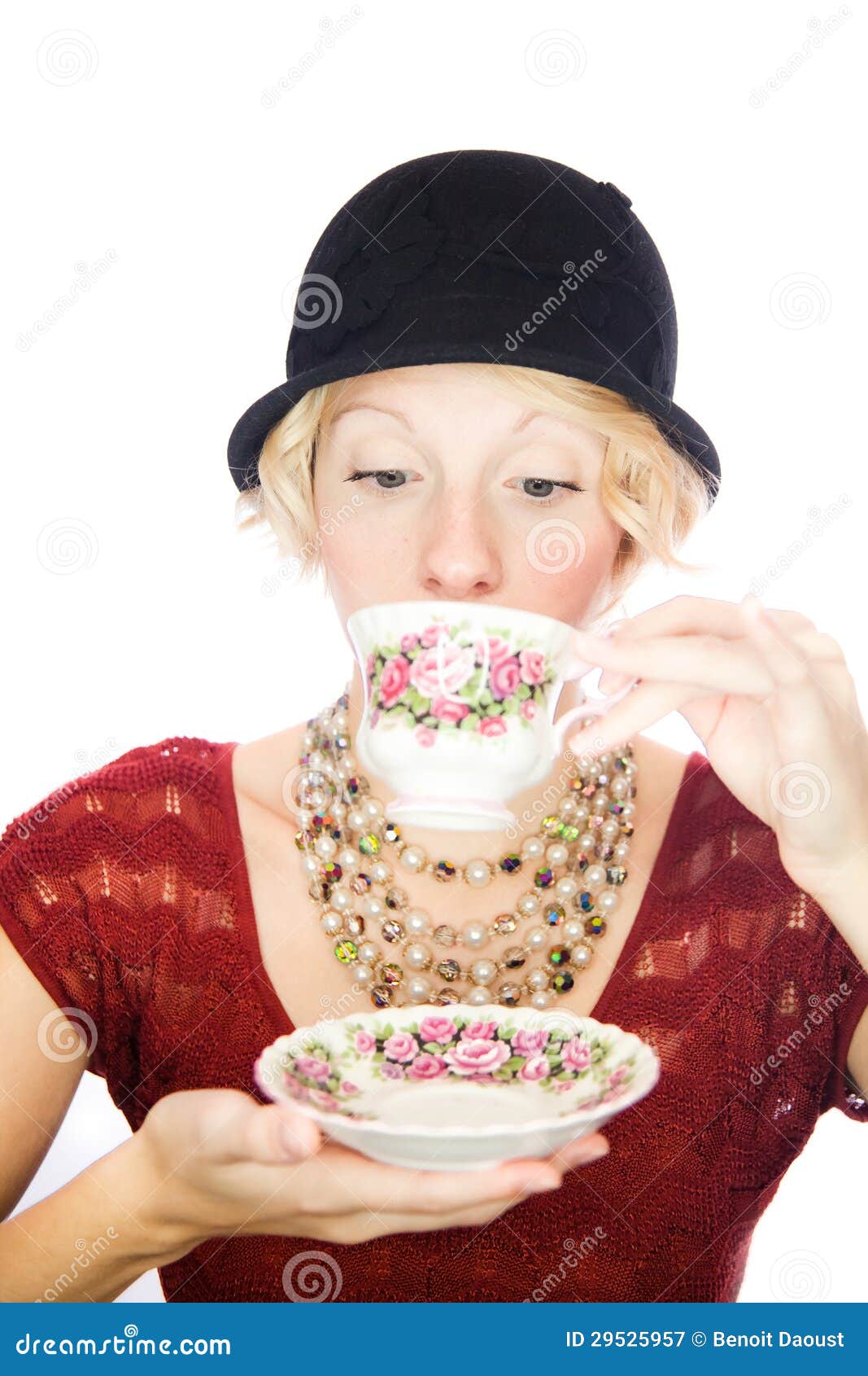 Beautiful Lady Portrait Drinking Tea Stock Image Image of portrait, jewels 29525957
