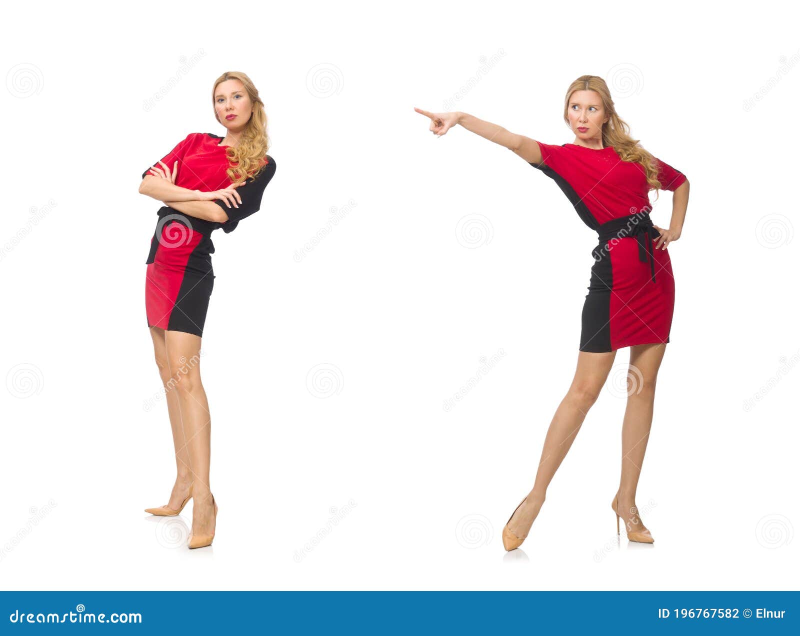 Beautiful Lady in Red Black Dress Isolated on White Stock Photo - Image ...