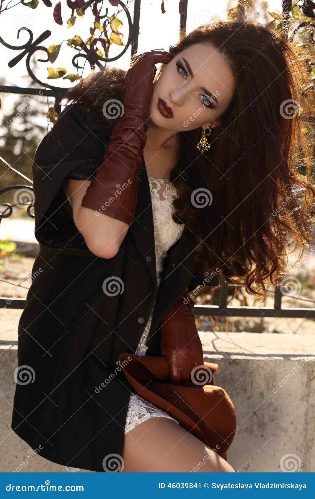 Beautiful Ladylike Woman Wearing Elegant Fashion Clothes Stock