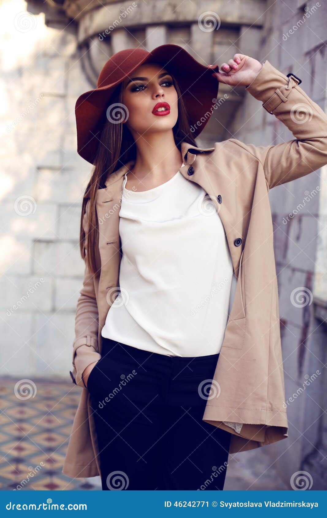 Beautiful Ladylike Woman Wearing Elegant Fashion Clothes Stock