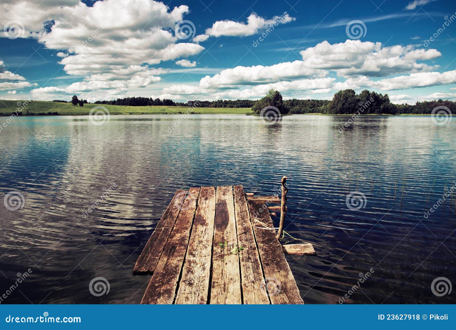 Beautiful Lake with Diving Board for Swimming Stock Photo Image of