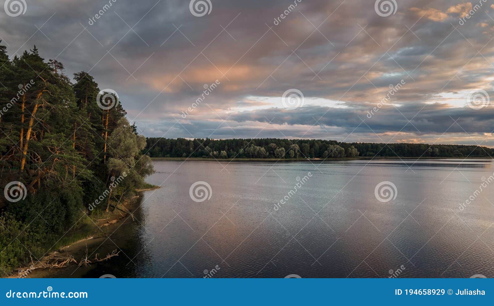 beautiful lake in summer evening, national park mari el, russia