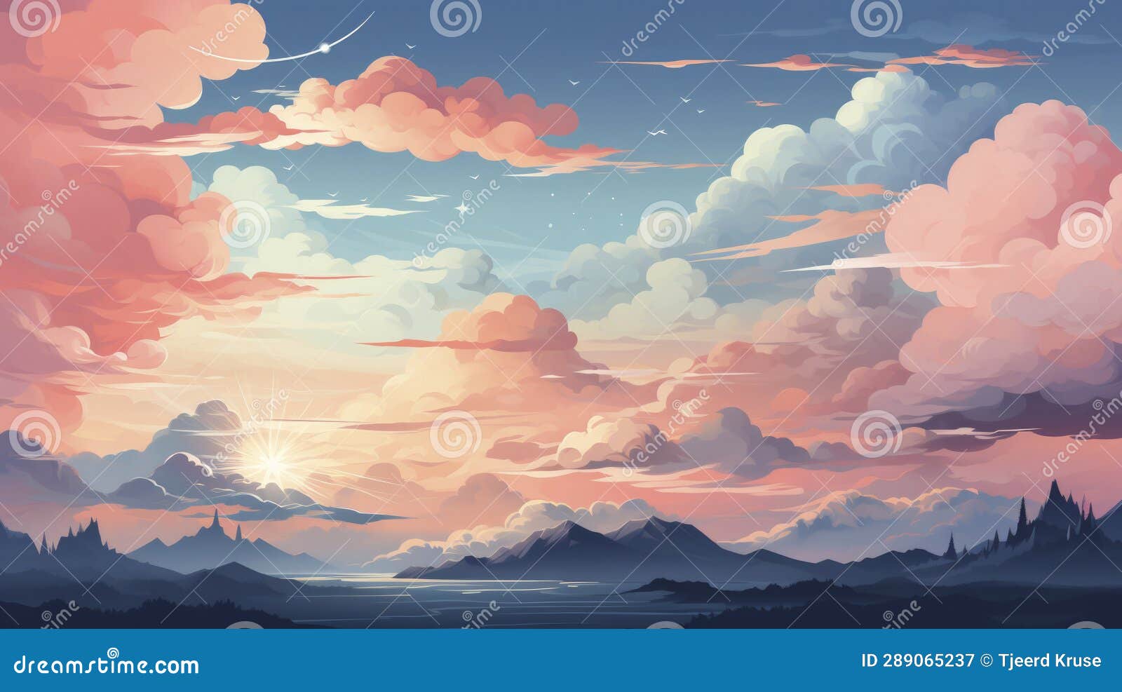 Vector Landscape Blue Sky and Clouds. Anime Style. Background Stock Vector  - Illustration of clear, climate: 171922522