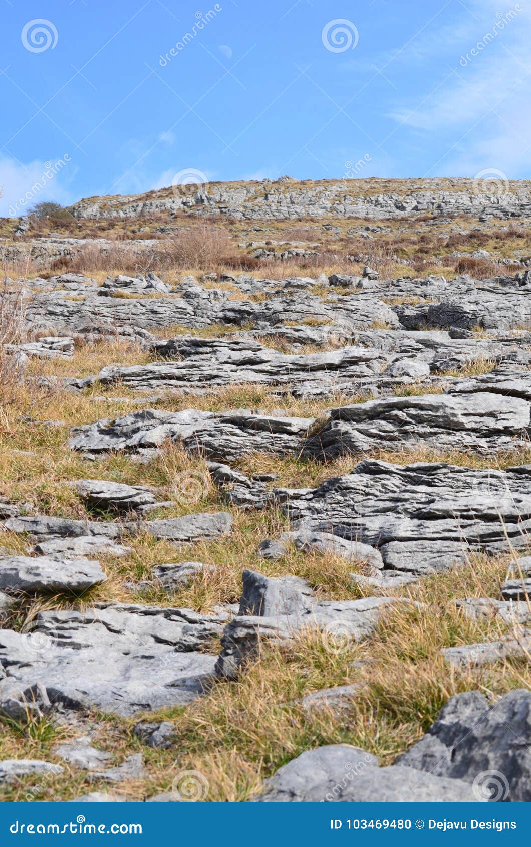 beautiful landscape with blue skies and rocky land