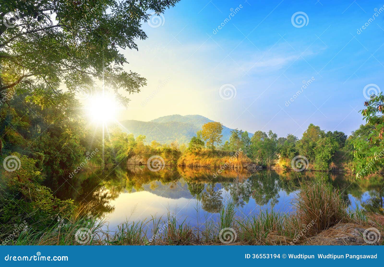 beautiful landscape blue sky sunlight morning light mountain