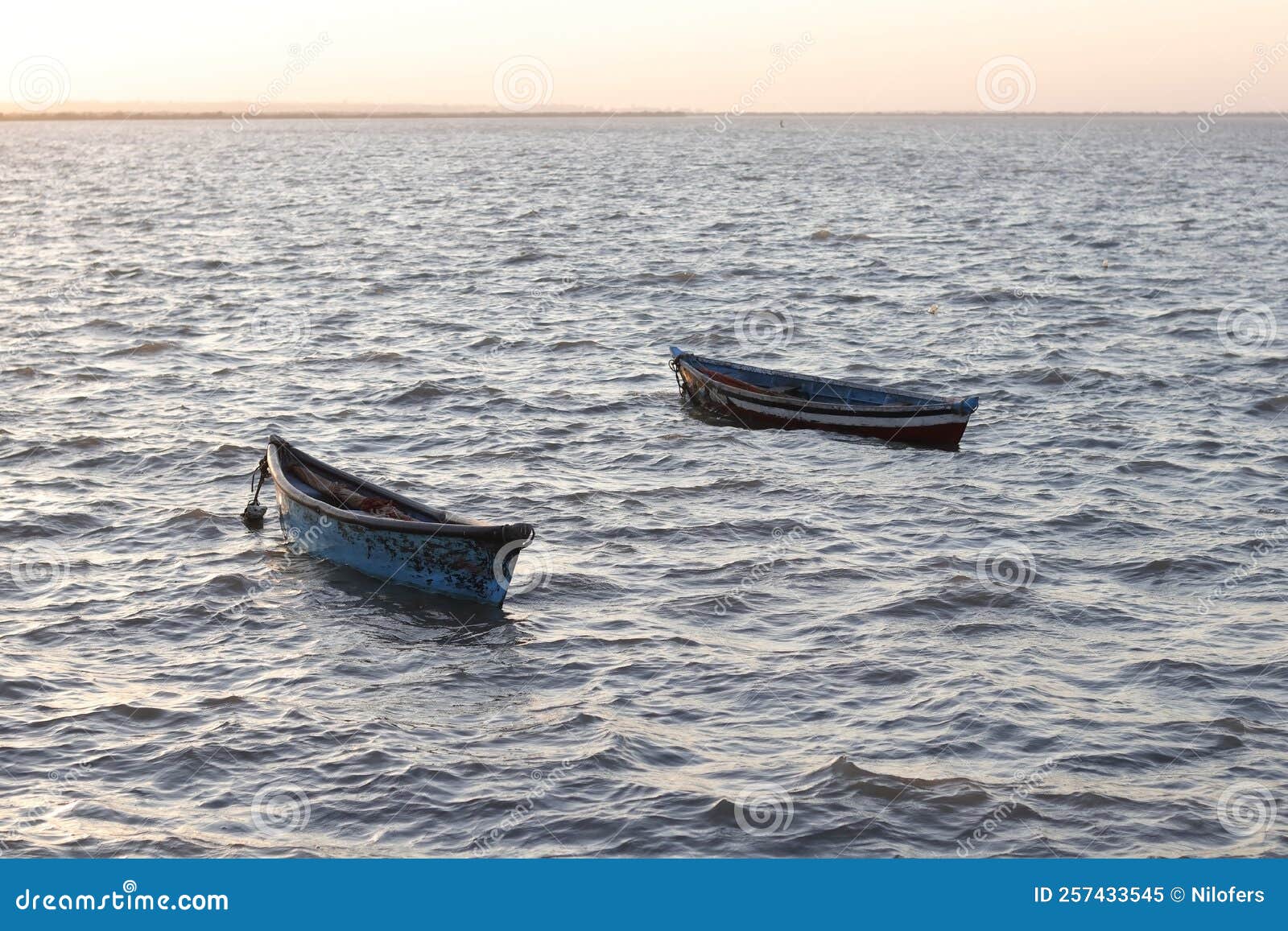 Beautiful Landscape of Fishing Boats on the Sea. Two Boats and
