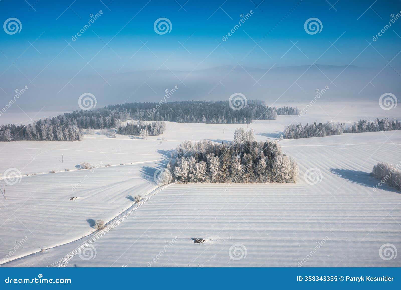 beautiful landscape of the frozen meadow with trees in podhale at winter. poland